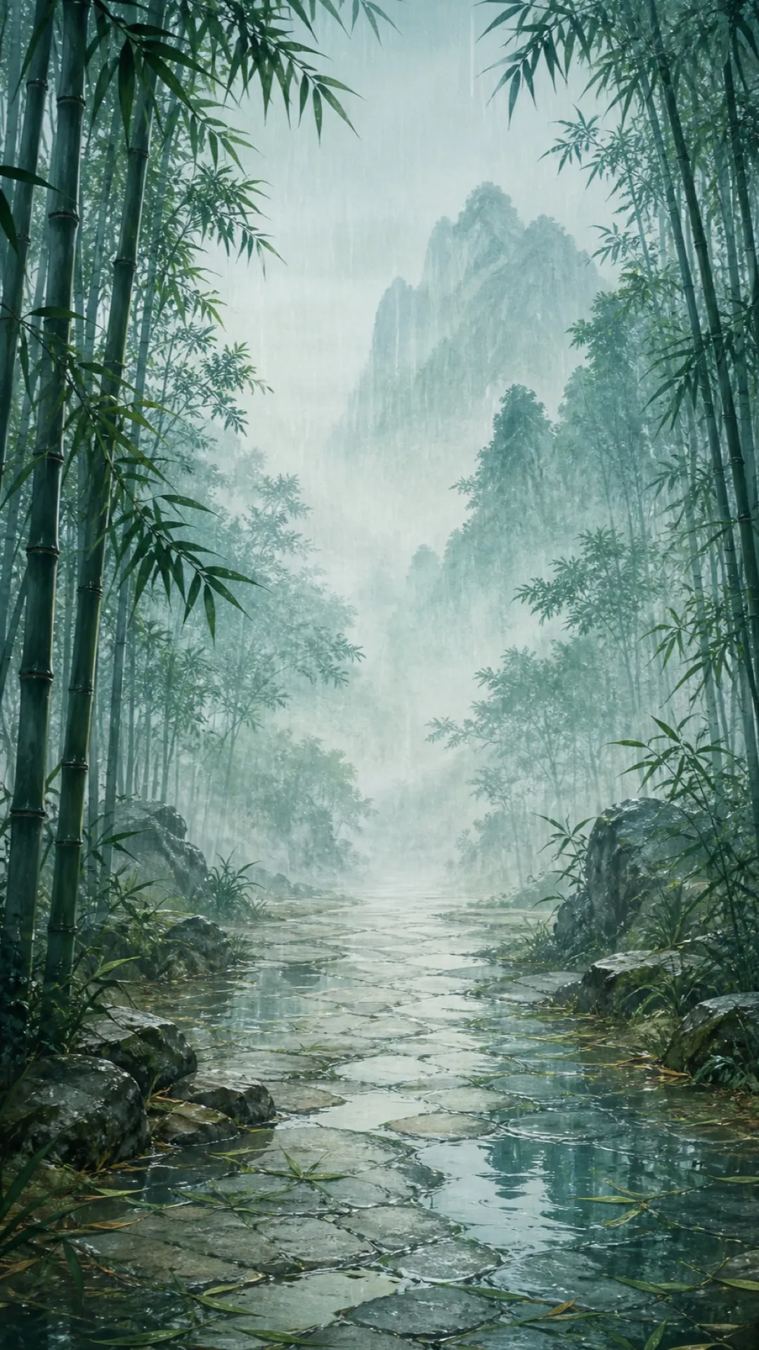 Rain-soaked bamboo grove