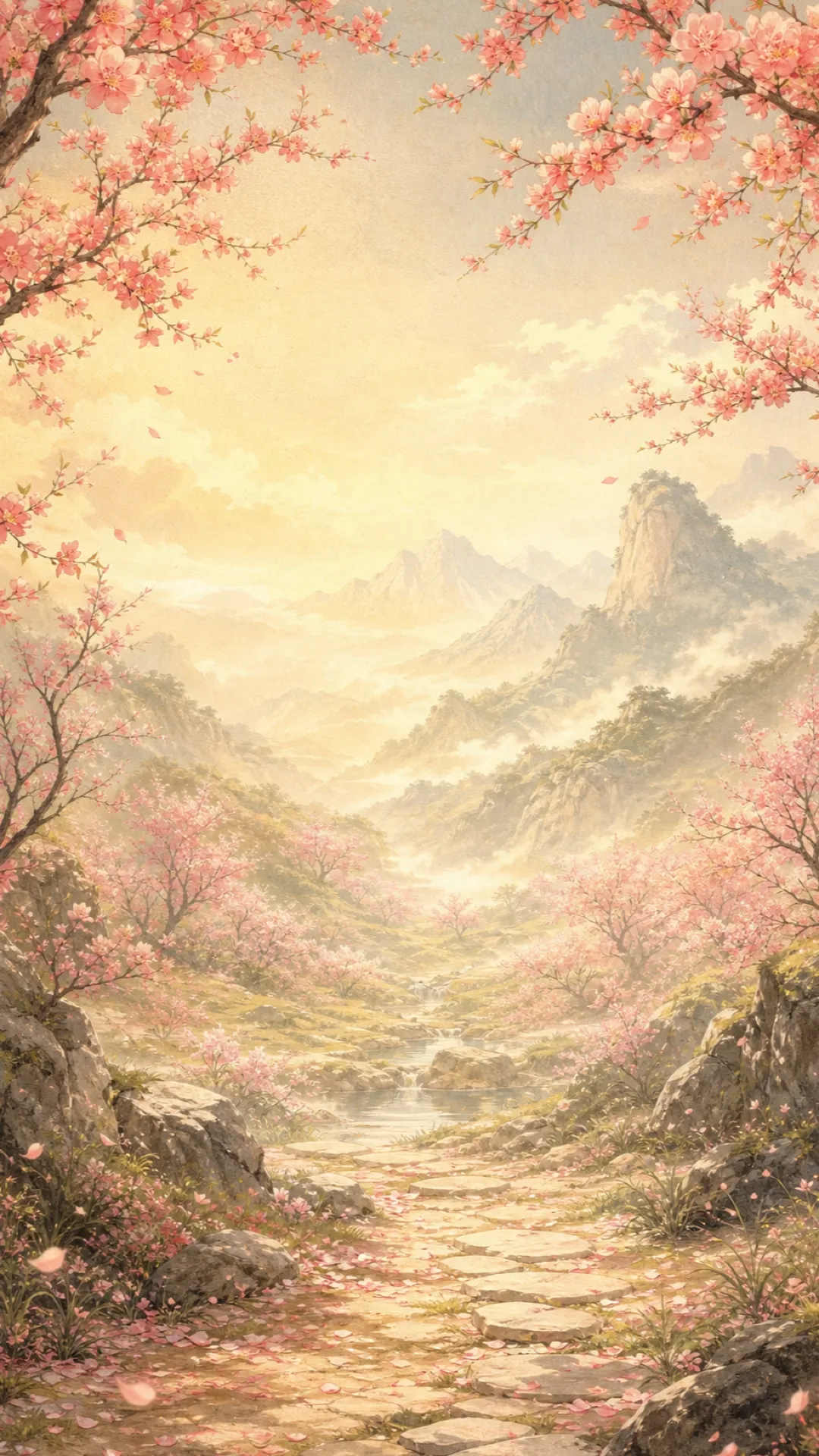 Peach blossom valley at golden hour